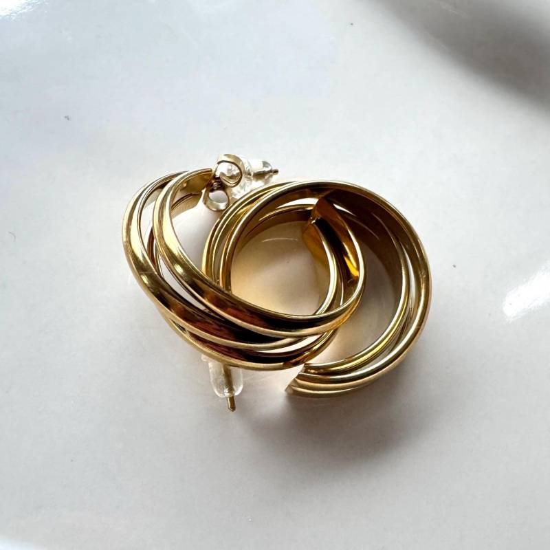 Goldene Creolen | Mehrfach-Ring-Ohrringe Statement Ohrringe |Edelstahlschmuck Gold Eleganter Schmuck Runde von IVELLA