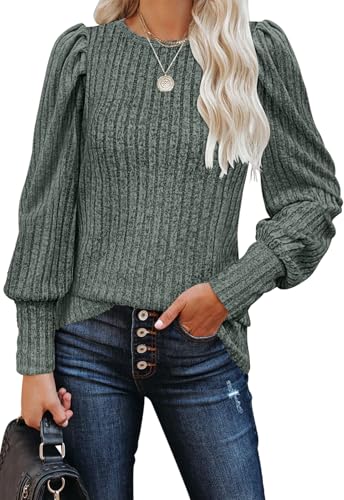IVIR Damen Strick Pullover Rundhals Sweatshirt Damen Casual Classic Langärmeliger Pullover Armee Grün XL von IVIR