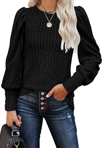 IVIR Damen Strick Pullover Rundhals Sweatshirt Damen Casual Classic Langärmeliger Pullover Schwarz L von IVIR