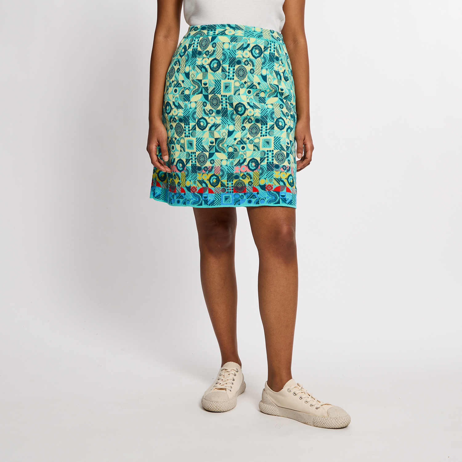 Jacquard-Strickrock aus reiner Bio-Baumwolle, pfauenblau gemustert 42 von IVKO