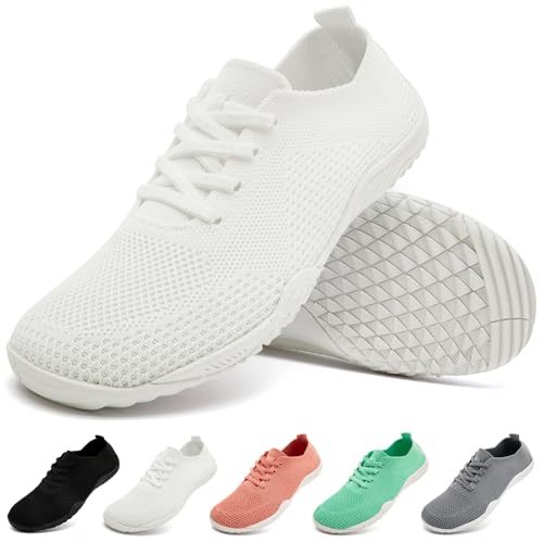 IVQDZL Barfuss Schuhe Damen Sneaker Sommerschuhe Barfußschuhe Slip on Laufschuhe Turnschuhe Sportschuhe Atmungsaktiv Hallenschuhe Weiß Größe 38 EU von IVQDZL