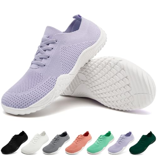 IVQDZL Barfußschuhe Damen Slip In Schuhe Hausschuhe Sneaker Freizeit Turnschuhe Gym Sportschuhe Walkingschuhe Leicht Outdoor Indoor Laufschuhe Helllila Größe 37 EU von IVQDZL