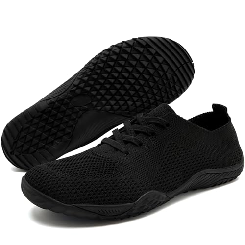 IVQDZL Barfußschuhe Damen Sneaker Slip on Hallenschuhe Turnschuhe Laufschuhe Joggingschuhe Traillaufschuhe Barefoot Shoes Women Sportschuhe Schwarz Größe 39 EU von IVQDZL