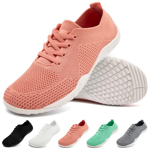 IVQDZL Slip on Barfuss Schuhe Damen Hausschuhe Barfussschuhe Sneaker Sportschuhe Laufschuhe Minimalistische Walkingschuhe Sockenschuhe Leicht Turnschuhe Rosa Größe 38 EU von IVQDZL