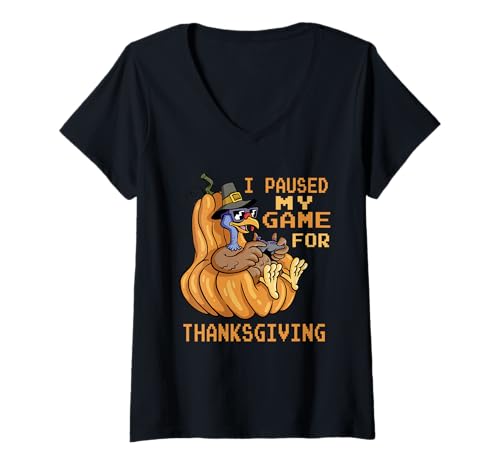 Damen I Pause My Game for Thanksgiving Gamer Türkei Männer Frauen Kinder T-Shirt mit V-Ausschnitt von IVRY