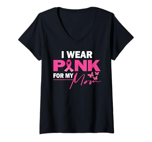 Damen I Wear Pink for My Mom Brustkrebs-Bewusstsein T-Shirt mit V-Ausschnitt von IVRY