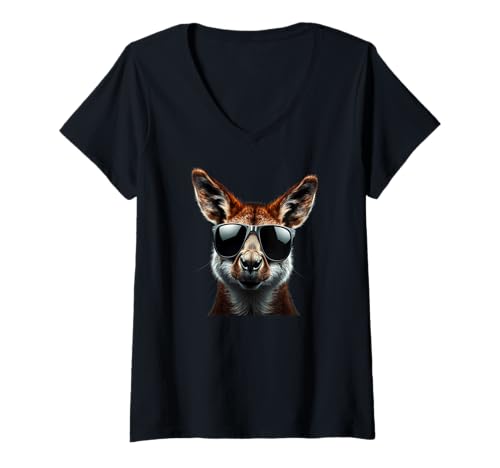 Damen Känguru mit Sonnenbrillen-Design für Männer, Frauen und Kinder T-Shirt mit V-Ausschnitt von IVRY