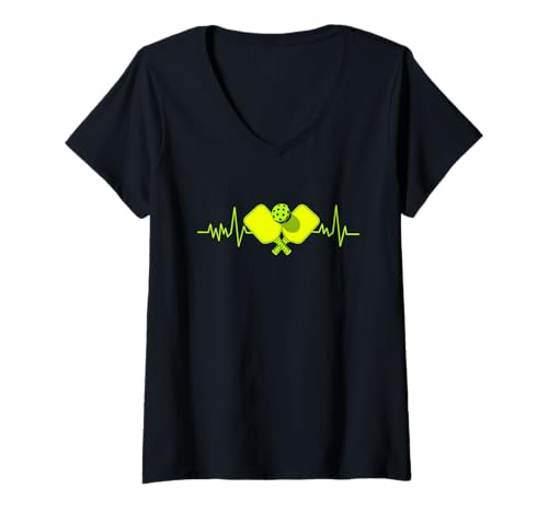 Damen Lustiger Tennisschläger Heartbeat EKG Pulse Schläger Sport Tennis Liebhaber T-Shirt mit V-Ausschnitt von IVRY
