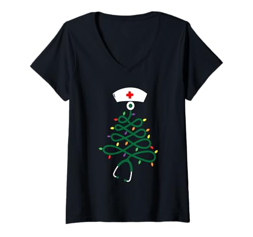 Damen Stethoskop Weihnachtsbaum Krankenschwester Weihnachten Peeling T-Shirt mit V-Ausschnitt von IVRY