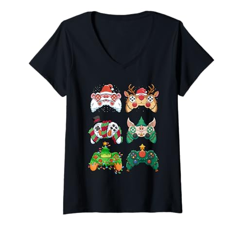 Damen Videospiel-Controller Weihnachten Gamer Junge Mädchen Lustig Xmas T-Shirt mit V-Ausschnitt Damen Videospiel-Controller Weihnachten Gamer Junge Mädchen Lustig Xmas T-Shirt mit V-Ausschnitt von IVRY