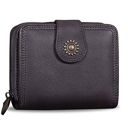 Bifold Leder börsen für Frauen Vintage Handgemachte Kleine Clutch Kurze börse mit ReiÃŸverschluss, schwarz (Schwarz) - IVTG-B959Bk von IVTG