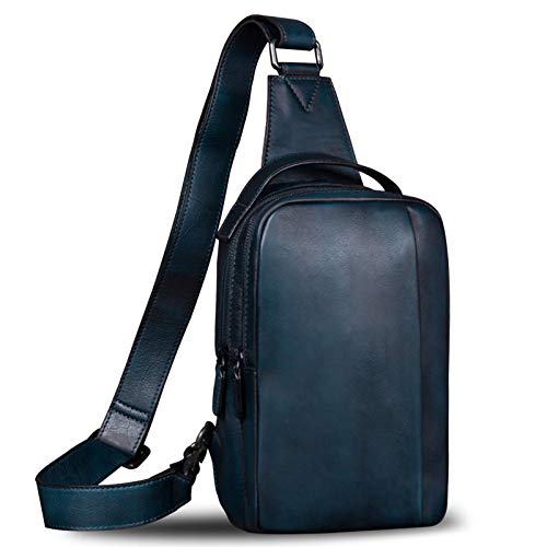 Echtes Leder Sling Bag für Herren Crossbody Casual Wandern Daypack Vintage Handgemachte Multifunktions Brust Schulter Rucksack, marineblau, Medium von IVTG