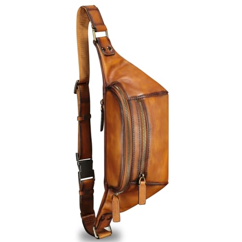 Gürteltasche aus echtem Leder, Vintage-Stil, lässige Schultertasche, Umhängetasche, Tagesrucksack, Braun, Vintage von IVTG