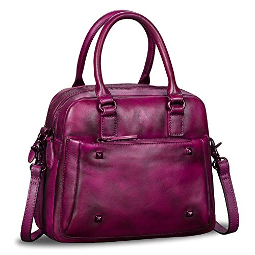 Handtasche aus echtem Leder für Damen, handgefertigt, Vintage-Crossbody-Tasche, Violett (violett), Medium von IVTG