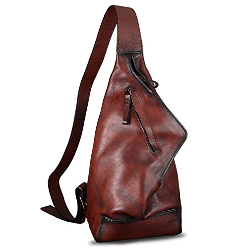 IVTG Sling Bag Echtes Leder Umhängetasche Brusttasche Crossbody Leder Side Bag Echtleder Brusttasche Brustbeutel Schultertasche Schulter Für Radfahren 0725 (Dunkelbraun) von IVTG