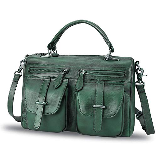 IVTG Echtleder-Handtasche für Damen, Vintage-Stil, handgefertigt, mit Griff oben, Geldbörse, Umhängetasche, grün, Medium von IVTG