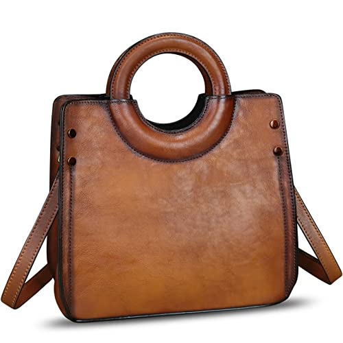 IVTG Leder Handtasche Damen Umhängetasche Elegante Umhängetasche Henkeltasche Jahrgang Ledertasche Henkeltasche Damen Leder Tote UKF8446 (Braun) von IVTG