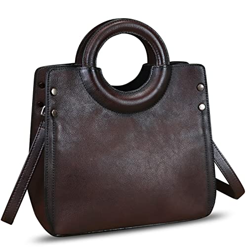 IVTG Leder Handtasche Damen Umhängetasche Elegante Umhängetasche Henkeltasche Jahrgang Ledertasche Henkeltasche Damen Leder Tote UKF8446 (Dunkelbraun) von IVTG