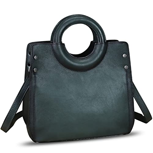 IVTG Leder Handtasche Damen Umhängetasche Elegante Umhängetasche Henkeltasche Jahrgang Ledertasche Henkeltasche Damen Leder Tote UKF8446 (Dunkelgrau) von IVTG