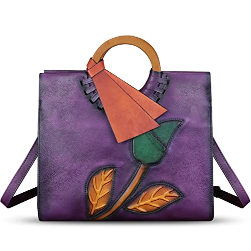 IVTG Leder Handtasche Damen Umhängetasche Elegante Umhängetasche Henkeltasche Jahrgang Ledertasche Henkeltasche Damen Leder Tote UKW8999 (Violett2) von IVTG