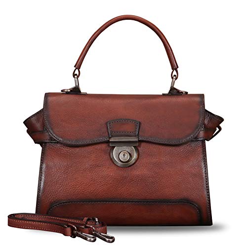 IVTG Leder Handtasche Damen Umhängetasche Elegante Umhängetasche Henkeltasche Jahrgang Ledertasche Henkeltasche Damen Leder Tote W0749 (Dunkelbraun) von IVTG