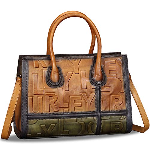 IVTG Leder handtasche Damen Umhängetasche Elegante Umhängetasche Henkeltasche Top-Griff Taschen für Frauen Handgemachte Satchels Geldbörsen W0739H (Mehrfarbig 4) von IVTG