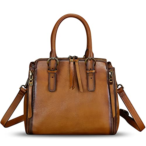 IVTG Lederhandtasche Damen Umhängetasche Elegante Umhängetasche Henkeltasche Jahrgang Ledertasche Henkeltasche 8199 (Braun) von IVTG