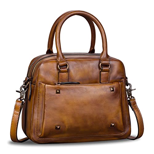 IVTG Lederhandtasche Damen Umhängetasche Elegante Umhängetasche Henkeltasche Jahrgang Ledertasche Henkeltasche A596 (Braun) von IVTG