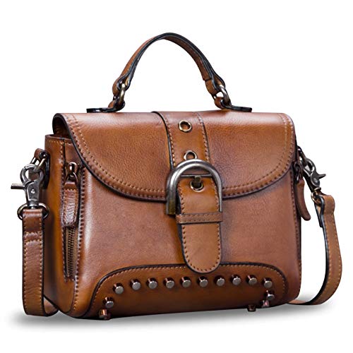 IVTG Lederhandtasche Damen Umhängetasche Elegante Umhängetasche Henkeltasche Jahrgang Ledertasche Henkeltasche A635 (Braun) von IVTG