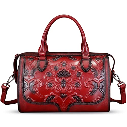 IVTG Lederhandtasche Damen Umhängetasche Elegante Umhängetasche Henkeltasche Jahrgang Ledertasche Henkeltasche Damen Leder Tote 8995 (Rot) von IVTG