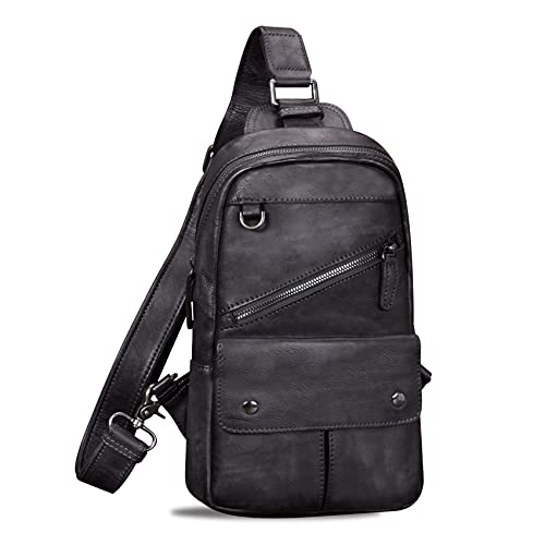 IVTG Sling Bag Echtes Leder Umhängetasche Brusttasche Casual Crossbody Leder Side Bag Echtleder Brusttasche Brustbeutel Leder Schultertasche Schulter 0991 (Grau) von IVTG