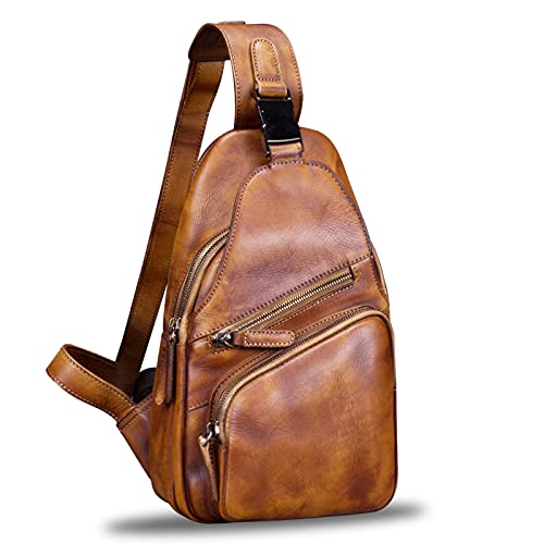 IVTG Sling Bag Echtes Leder Umhängetasche Brusttasche Casual Crossbody Side Bag Echtleder Brusttasche Brustbeutel Schultertasche Schulter A536 (Braun) von IVTG