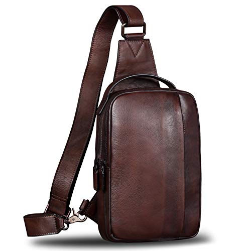 IVTG Sling Bag Echtes Leder Umhängetasche Brusttasche Casual Crossbody Side Bag Echtleder Brusttasche Brustbeutel Schultertasche Schulter A568 (Kaffee) von IVTG