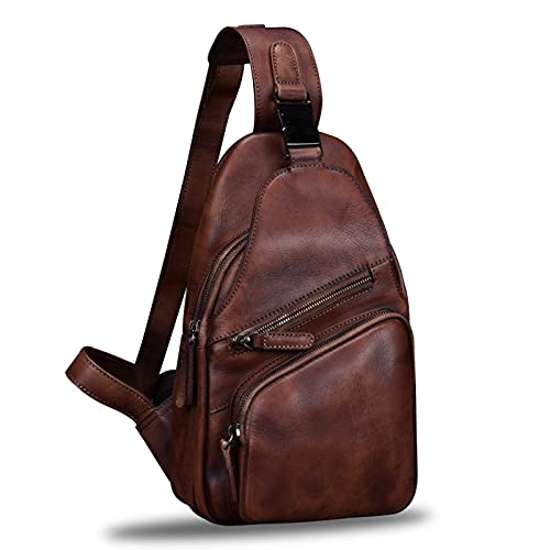 IVTG Sling Bag Echtes Leder Umhängetasche Brusttasche Casual Crossbody Side Bag Echtleder Brusttasche Brustbeutel Schultertasche Schulter A571 (Dunkelbraun) von IVTG