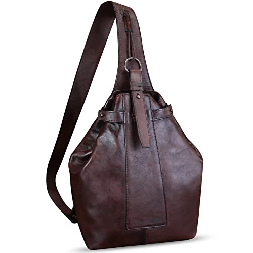 IVTG Sling Bag Echtes Leder Umhängetasche Brusttasche Casual Crossbody Side Bag Echtleder Brusttasche Brustbeutel Schultertasche Schulter Für Wandern 1354 (Kaffee) von IVTG