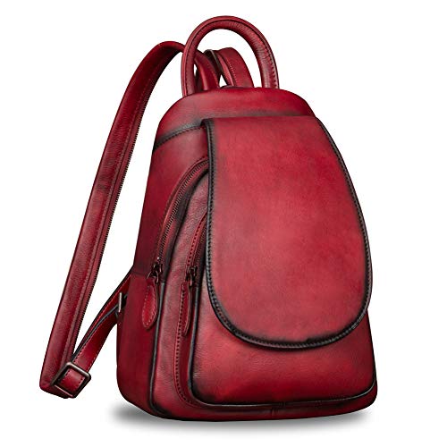 Leder-Rucksack für Damen, Vintage, handgefertigt, lässig, kleiner Rucksack, Rot/Ausflug, einfarbig (Getaway Solids), Einheitsgröße, Rucksack Rucksäcke von IVTG