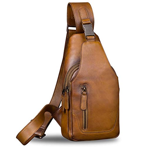 IVTG Schultertasche aus echtem Leder, Tagesrucksack, Schultertasche, Umhängetasche, Wanderrucksack, Vintage, Anti-Diebstahl-Rucksack, braun, Medium von IVTG