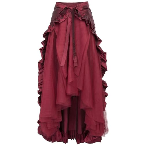 IVYARD Plus Size Women's Steampunk Gothic Wrap Skirt Victorian Era Ruffle Skirt-Burgundy-S von IVYARD