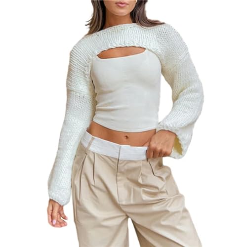 IVYARD Stricken Achselzucken Y2K Kleidung Frauen Einfarbig Rundhals Langarm Pullover Crop Tops Häkelkleidung Streetwear-Wie Foto zeigt-M von IVYARD