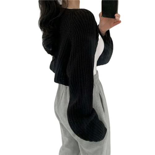 IVYARD Strickjacke Pullover y2k Ästhetisches Damen Langarm Achselzucken Crop Top Einfarbig Offene Vorderseite Gestrickte Kleidung Streetwear-Wie Foto zeigt-Einheitsgröße von IVYARD