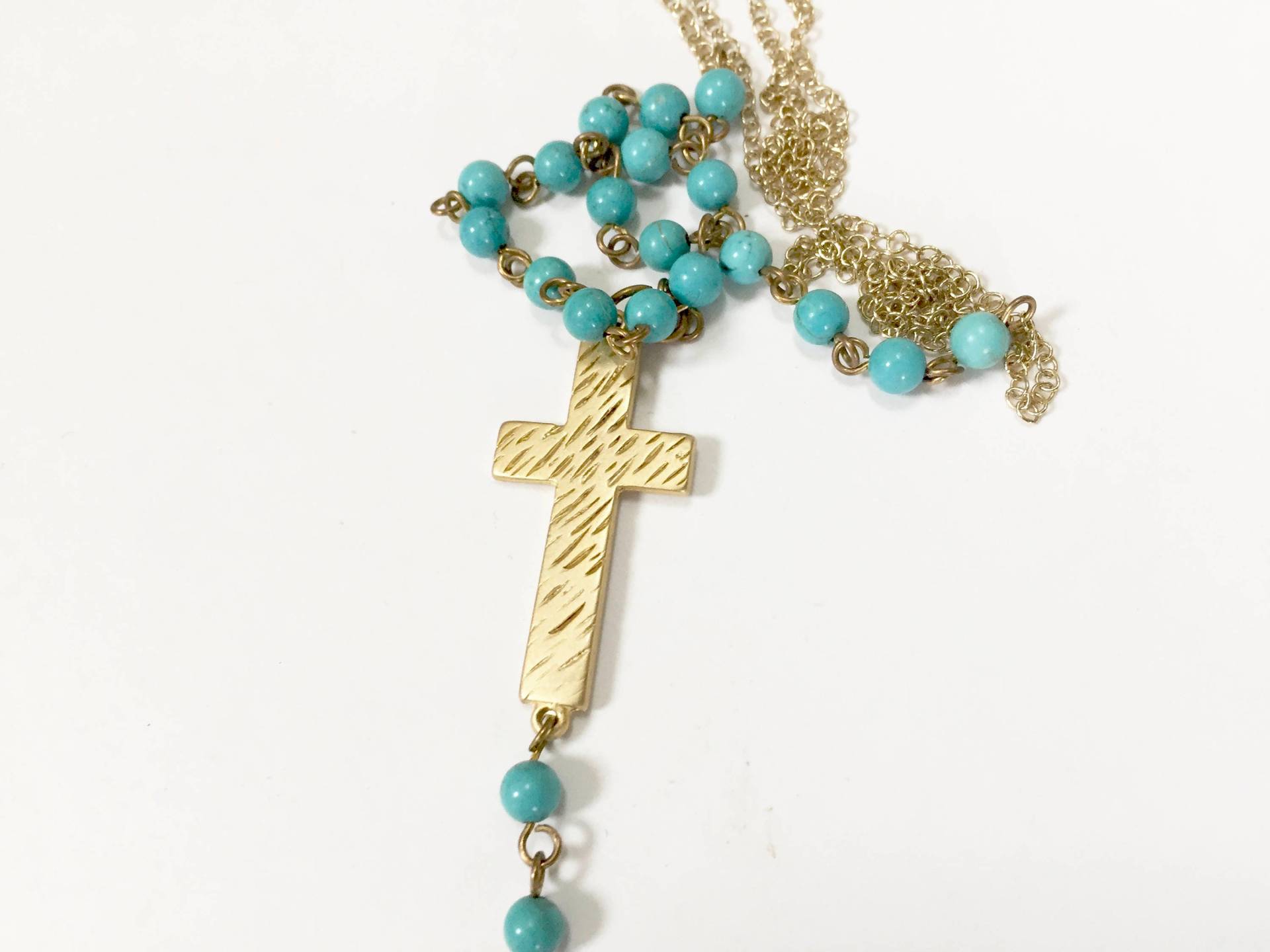 Vintage Türkis Rosenkranz - Gold Kette Halskette Perlen Lariat Religiös Kreuz Kruzifix Katholisch Vintage Türkis Rosenkranz - Gold Kette Halskette Perlen Lariat Religiös Kreuz Kruzifix Katholisch von IWANTVINTAGE