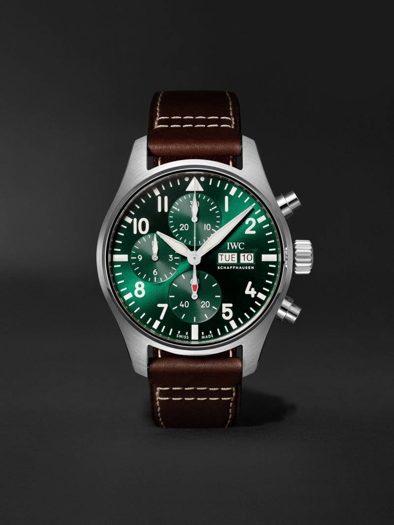 IWC Schaffhausen - Pilot's Automatic Chronograph 41mm Stainless Steel and Leather Watch, Ref. No. IW388103 - Men - Green von IWC Schaffhausen
