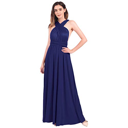 Damen Frauen Multi-tragen Kreuz Halfter Abendkleid Brautjungfer Langes Kleid Multiway-Kleid V-Ausschnitt Rückenfrei Maxikleid Sommerkleider Strandkleid Cocktailkleid Partykleid Navy Blau 32-34 von IWEMEK