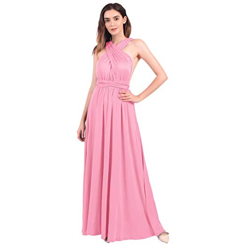 Damen Frauen Multi-tragen Kreuz Halfter Abendkleid Brautjungfer Langes Kleid Multiway-Kleid V-Ausschnitt Rückenfrei Maxikleid Sommerkleider Strandkleid Cocktailkleid Partykleid Rosa 38 von IWEMEK