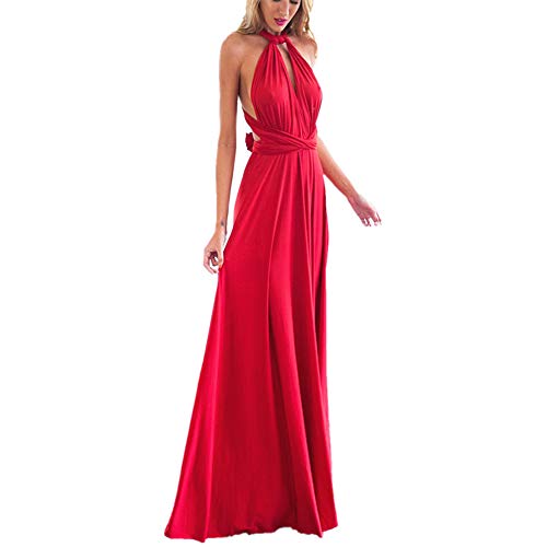 Damen Frauen Multi-tragen Kreuz Halfter Abendkleid Brautjungfer Langes Kleid Multiway-Kleid V-Ausschnitt Rückenfrei Maxikleid Sommerkleider Strandkleid Cocktailkleid Partykleid Rot 36 von IWEMEK