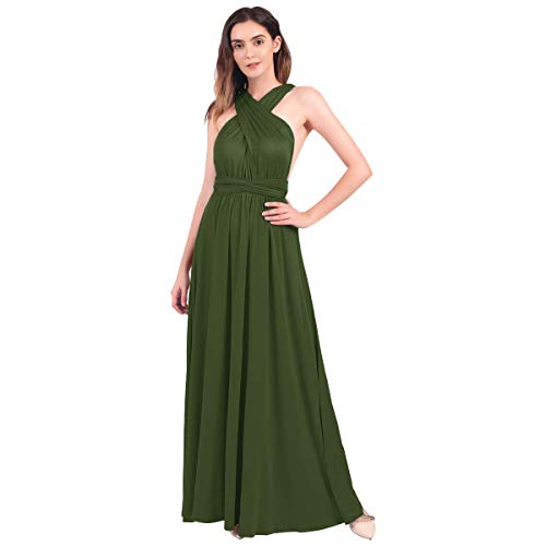 Damen Frauen Multi-tragen Kreuz Halfter Abendkleid Brautjungfer Langes Kleid Multiway-Kleid V-Ausschnitt Rückenfrei Maxikleid Sommerkleider Strandkleid Cocktailkleid Partykleid Waldgrün 36 von IWEMEK