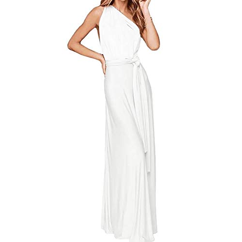 Damen Frauen Multi-tragen Kreuz Halfter Abendkleid Brautjungfer Langes Kleid Multiway-Kleid V-Ausschnitt Rückenfrei Maxikleid Sommerkleider Strandkleid Cocktailkleid Partykleid Weiß 40 von IWEMEK
