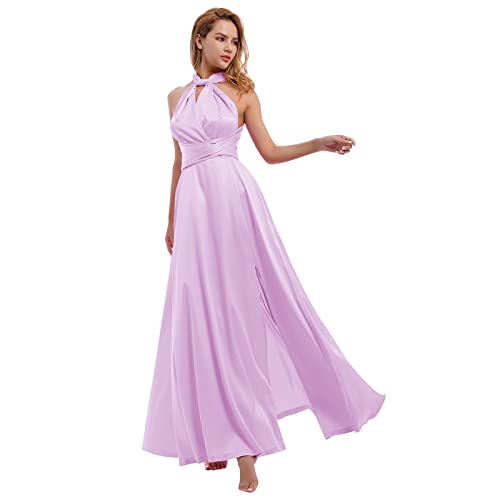 Damen Satin Transformer Infinity Kleid mit Bandeau Convertible Brautjungfernkleid Split Lang Formal Twist Wrap Multi-Way Kleid, Hellvioletter Satin, X-Groß von IWEMEK