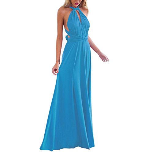 Damen Transformer Abendkleid Multi-Way Wrap Convertible Bodenlang Hochzeit Neckholder Maxikleid Hochzeit Hochzeit Halfter Maxi Kleid Hohe Elastizität, blau, Klein von IWEMEK