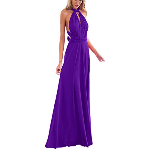 Damen Transformer Abendkleid Multi-Way Wrap Convertible Bodenlang Hochzeit Neckholder Maxikleid Hochzeit Hochzeit Halfter Maxi Kleid Hohe Elastizität, violett, Groß von IWEMEK